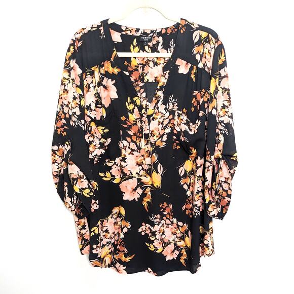 Torrid Womens 4X Top Harper Georgette Pullover 3/4 Sleeve Artsy Floral - Picture 3 of 7